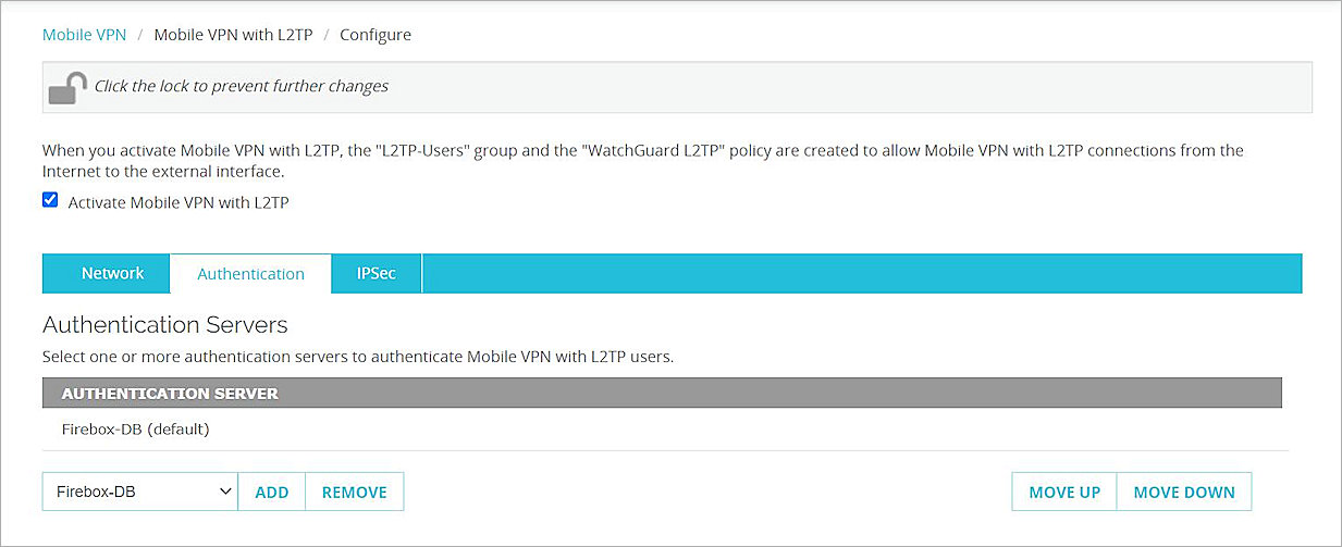 Screen shot of the Authentication tab